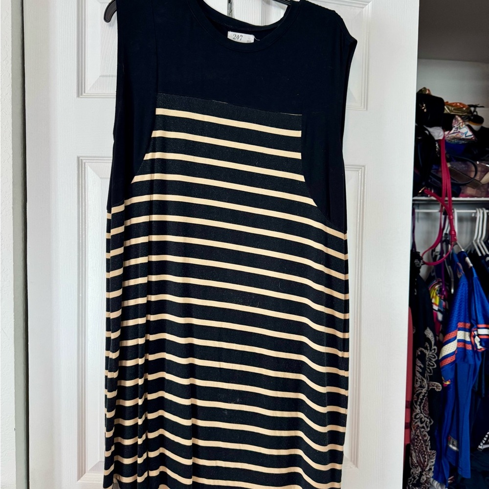 Maurices Black and Tan Striped Midi Dress